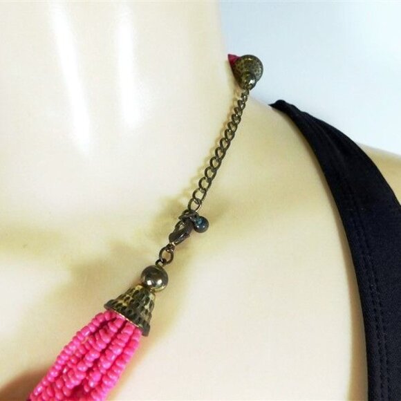 7/2391 Multi-Strand Pink/Orange/Gold Seed Beaded 20  Necklace - Picture 3 of 3